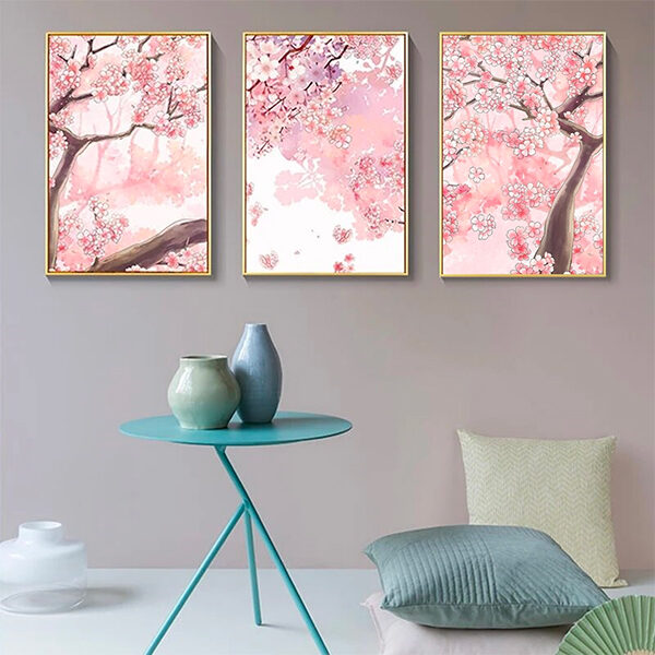 Ensemble de tableau japonais avec fleurs de cerisier rose sakura - 1