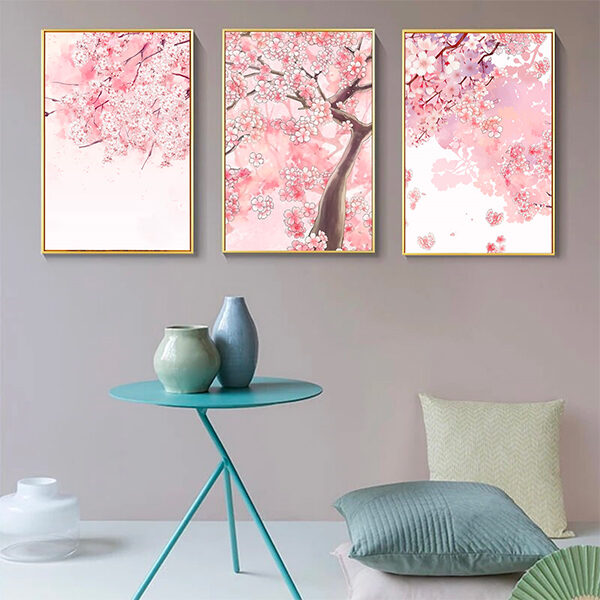 Ensemble de tableau japonais avec fleurs de cerisier rose sakura - 2