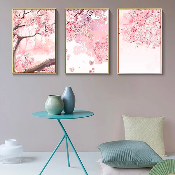 Ensemble de tableau japonais avec fleurs de cerisier rose sakura - 3